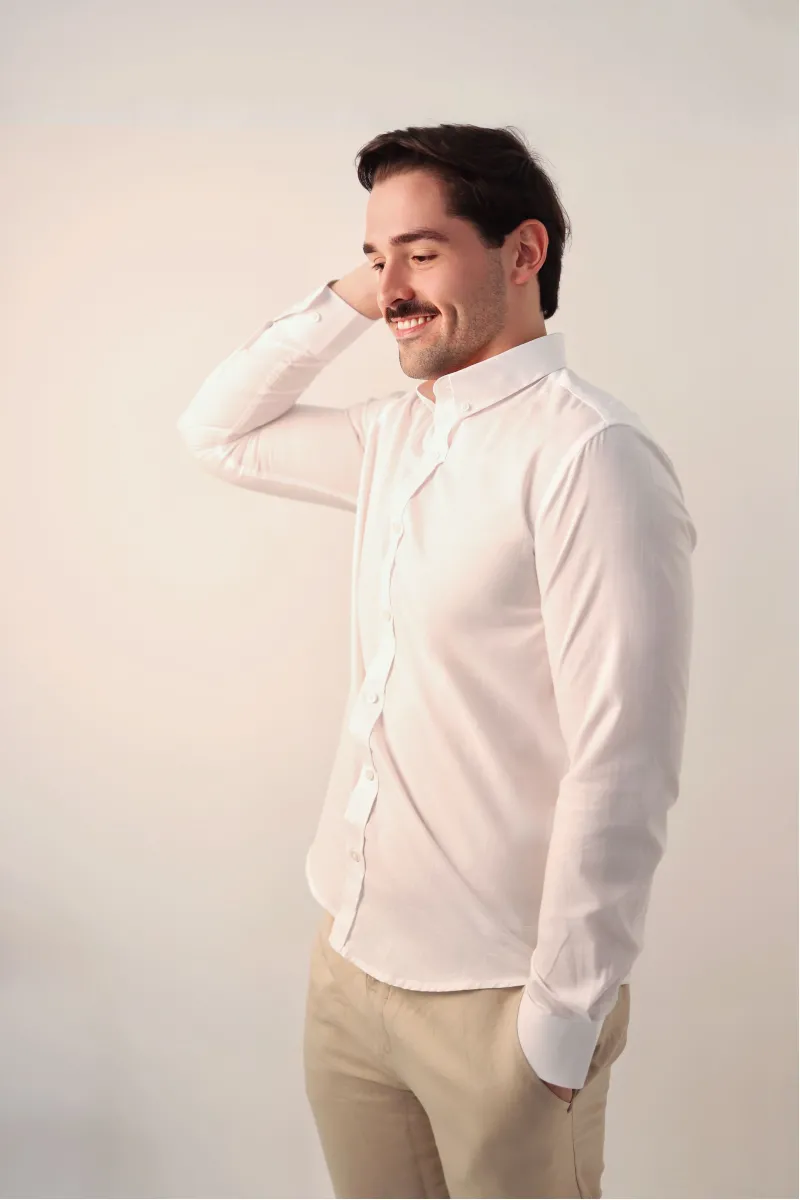 CAMISA SLIM FIT BRANCA BOLSO - LE JARDIN