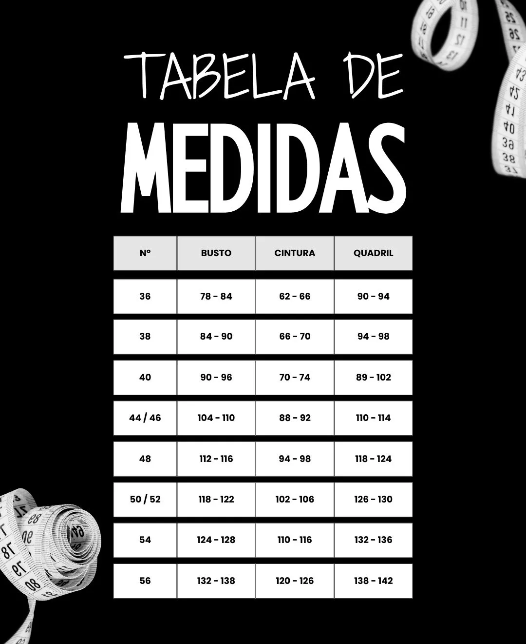 Tabela de Medidas